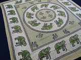 ROYAL INDIAN ELEPHANT TAPESTRY BEDSHEET BED SPREAD WALLHANGING QUEEN LIGHT GREEN
