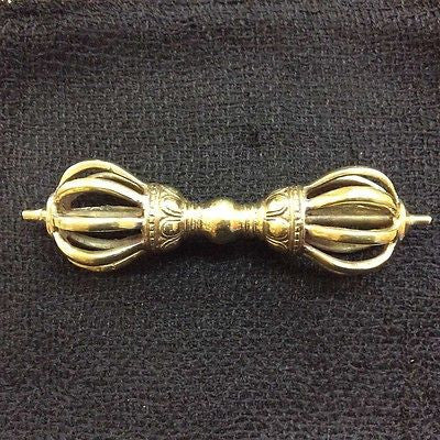 Brass Gold Color Vajra Dorje Tibetan Buddhist Handmade from Nepal Large