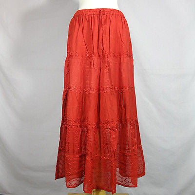 Beautiful Ladies Silk and Viscose Layered Lace Skirt from India Red