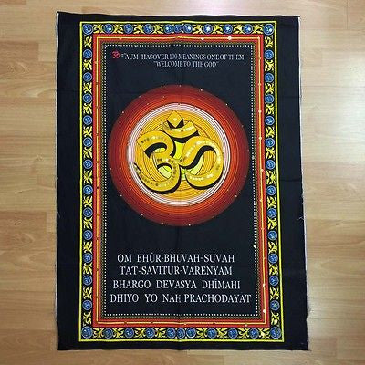 OM AUM Hindu Buddhist Sequin Batik Wall Hanging Cotton Batik Tapestry MEDIUM