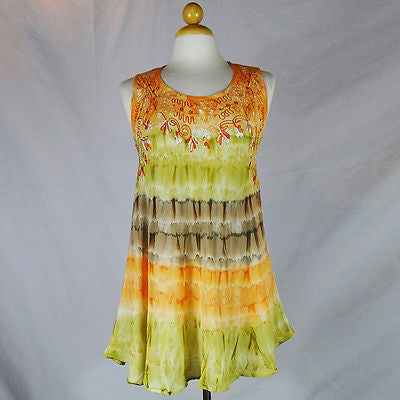 Ladies Hippie Boho Shirt Top Sleeveless Crew Neck Tye Dye HANDMADE INDIA