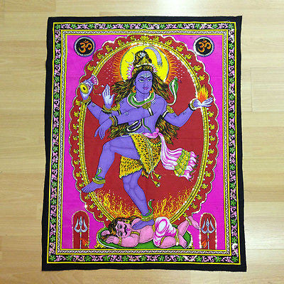 SHIVA NATARAJA Hindu God Sequin Batik Wall Hanging Cotton Batik Tapestry LARGE