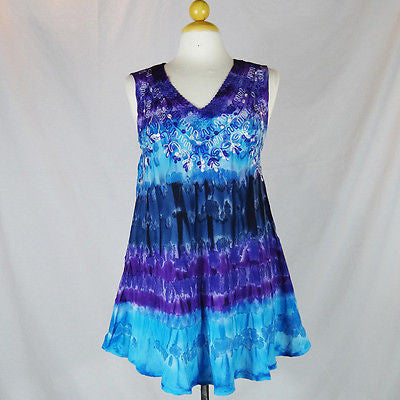 Ladies Hippie Boho Shirt Top Sleeveless V Neck Tye Dye HANDMADE INDIA 2