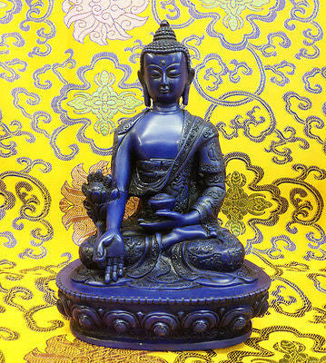 Large Medicine Buddha Tibetan Buddhist Statue Handmade from Nepal Resin 8 Inch