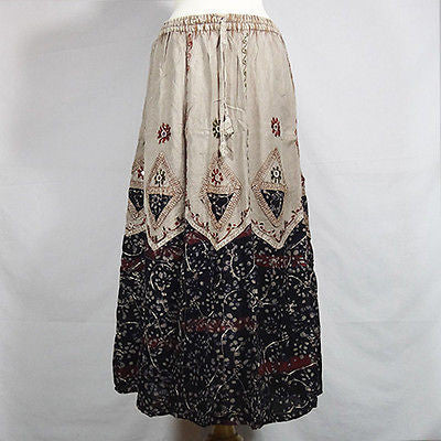 Traditional Indian Rayon Skirt with Batik dot pattern Black and Brown