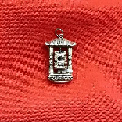 Tibetan Buddhist PRAYER WHEEL Pendant STERLING SILVER 925 with FRAME