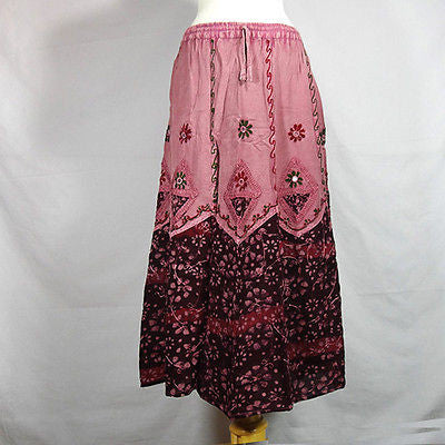 Traditional Indian Rayon Skirt with Batik dot pattern Black and Pink 2