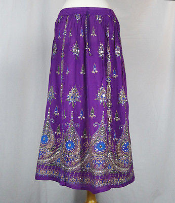 Ladies Indian Boho Hippie Long Sequin Skirt Rayon Purple