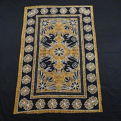 Four Indian Elephants Tapestry Wallhanging Bedsheet Cotton Brown 54 x 82