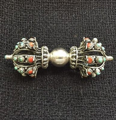 Beautiful Sterling Silver Vajra Dorje Tibetan Buddhist Handmade from Nepal LARGE