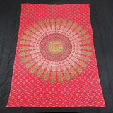 INDIAN PEACOCK MANDALA TAPESTRY BEDSHEET WALLHANGING COTTON 52 x 78 RED