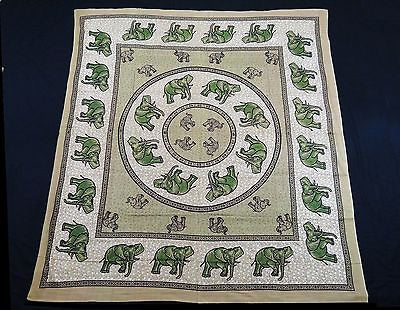 ROYAL INDIAN ELEPHANT TAPESTRY BEDSHEET BED SPREAD WALLHANGING QUEEN LIGHT GREEN