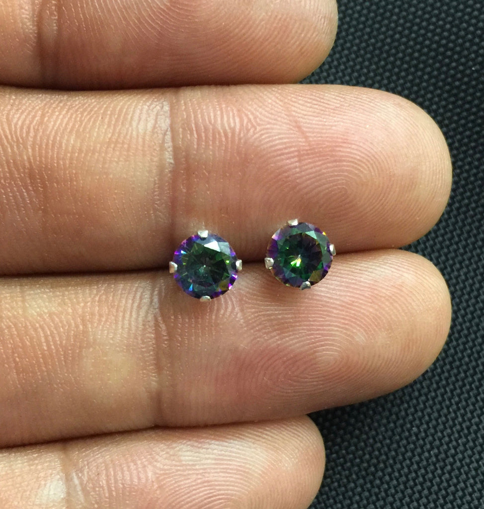 NEW 925 Sterling Silver Genuine Mystic Topaz Small Round Stud Earrings Studs