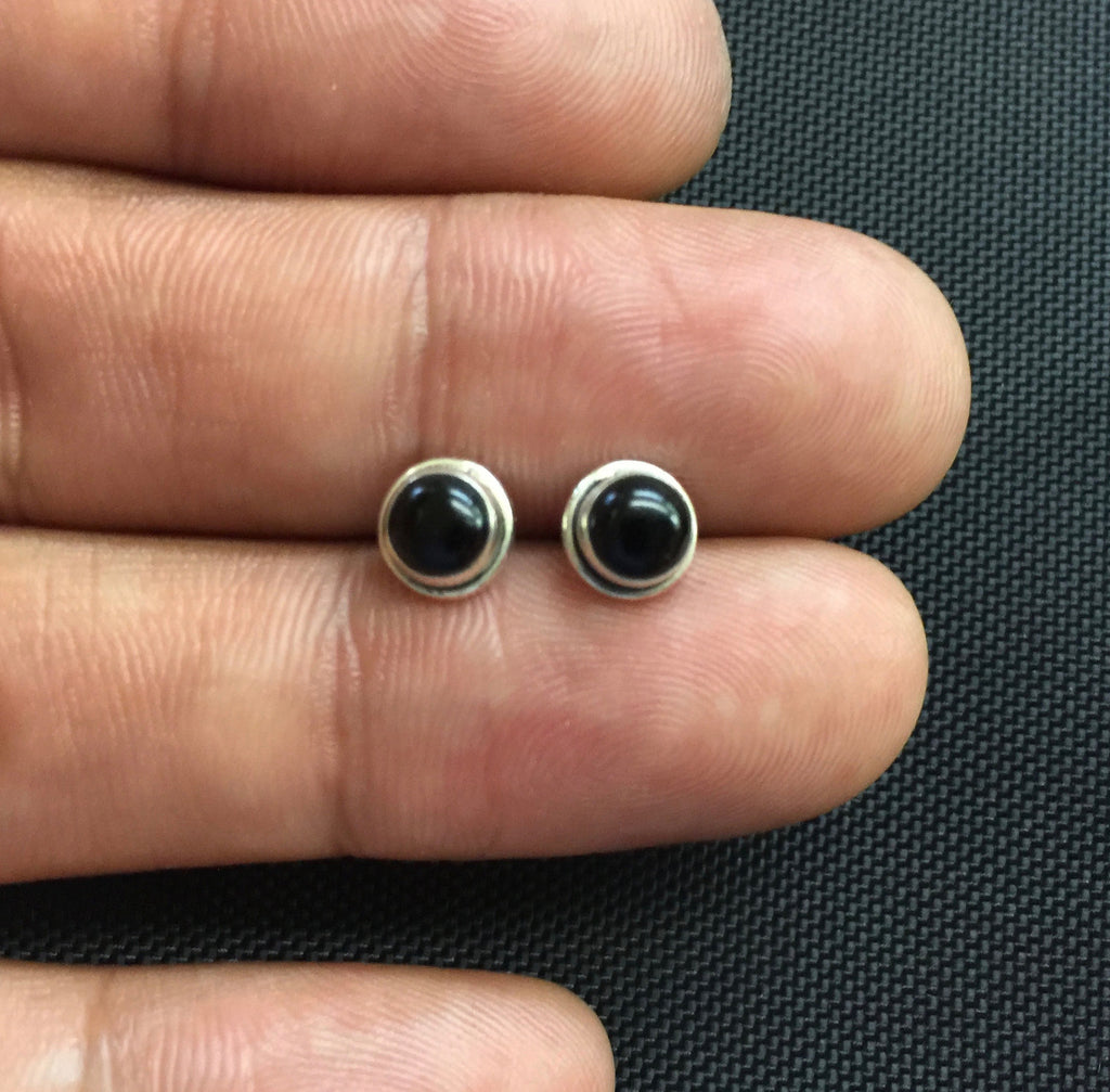 NEW 925 Sterling Silver Genuine Black Onyx Small Round Stud Earrings Studs