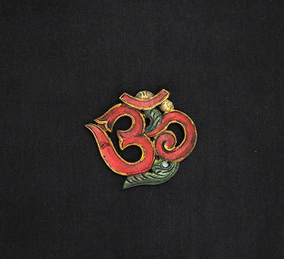 OM Wood Wallhanging Red Eco-friendly Handmade from Nepal Small