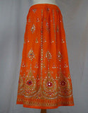 Ladies Indian Boho Hippie Long Sequin Skirt Rayon Orange