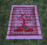 Tree Of Life Indian Tapestry Wallhanging Bed sheet Cotton Purple 58 x 86 Inches