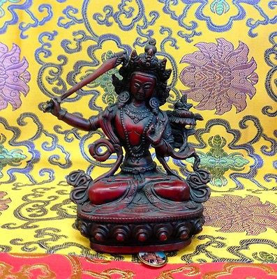 Medium Manjushiri Wisdom Buddha Tibetan Statue Handmade Nepal Resin 5.75 Inch