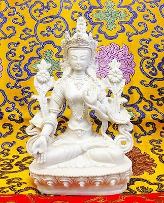 Large White Tara Tibetan Buddhist Statue Handmade from Nepal Resin 8 Inch