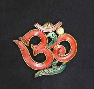 OM Wood Wallhanging Red Eco-friendly Handmade from Nepal Large