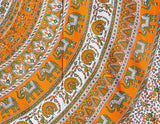 INDIAN ELEPHANT CIRCLE COTTON TAPESTRY  BEDSHEET WALLHANGING TABLE CLOTH ORANGE