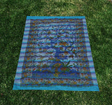 Tree Of Life Indian Tapestry Wallhanging Bed sheet Cotton Aqua 58 x 86 Inches