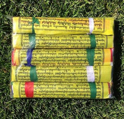 125 Tibetan Buddhist Prayer Flags Cotton Made by Tibetan Refugees XLARGE 5 Rolls