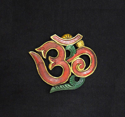 OM Wood Wallhanging Eco-friendly Handmade from Nepal Red Medium