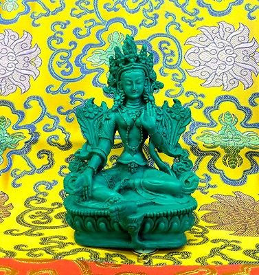 Medium Green Tara Tibetan Buddhist Statue Handmade from Nepal Resin 6 Inch