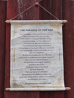 Dalai Lama Quote PARADOX OF OUR AGE Hand Made Paper Wallhanging