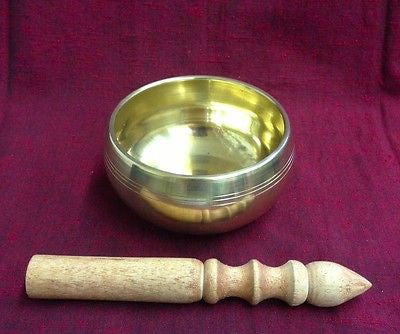 4 Inch Polished Brass Tibetan Buddhist Singing Bowl and Striker from Nepal