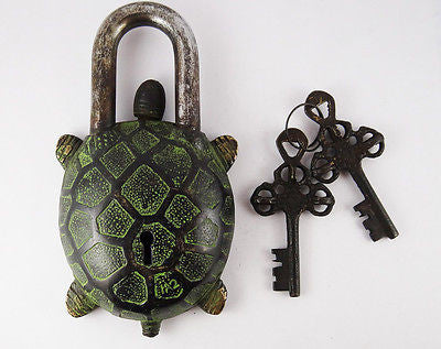 Vintage Tibet Buddhist Style Turtle Tortuoise Brass Puzzle PadLock 2