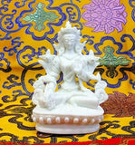 Small White Tara Tibetan Buddhist Statue Handmade from Nepal Resin 3.75 Inch
