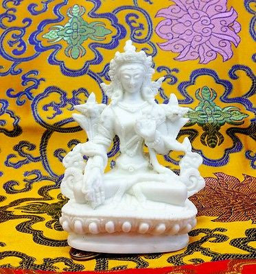 Small White Tara Tibetan Buddhist Statue Handmade from Nepal Resin 3.75 Inch