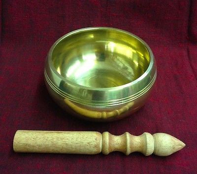 5 Inch Polished Brass Tibetan Buddhist Singing Bowl and Striker from Nepal