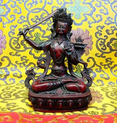 Large Manjushiri Wisdom Buddha Tibetan Statue Handmade Nepal Resin 8.25 Inch
