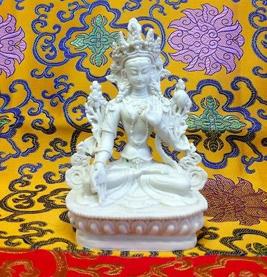 Medium White Tara Tibetan Buddhist Statue Handmade from Nepal Resin 6 Inch