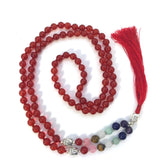 38 Inch Long Seven Chakra Healing Crystal Carnelian Mala Hand Knotted 108 Prayer Bead Meditation Yoga Necklace Wrap Bracelet
