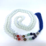 38 Inch Long Seven Chakra Healing Crystal White Agate Mala Hand Knotted 108 Prayer Bead Meditation Yoga Necklace Wrap Bracelet