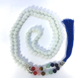 38 Inch Long Seven Chakra Healing Crystal White Agate Mala Hand Knotted 108 Prayer Bead Meditation Yoga Necklace Wrap Bracelet