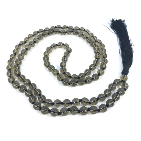 38 Inch Long Smokey Quartz Healing Crystal Japa Mala Hand Knotted 108 Prayer Bead Meditation Yoga Necklace Wrap Bracelet
