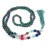 38 Inch Long Seven Chakra Healing Crystal Green Jasper Mala Hand Knotted 108 Prayer Bead Meditation Yoga Necklace Wrap Bracelet