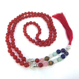 38 Inch Long Seven Chakra Healing Crystal Carnelian Mala Hand Knotted 108 Prayer Bead Meditation Yoga Necklace Wrap Bracelet